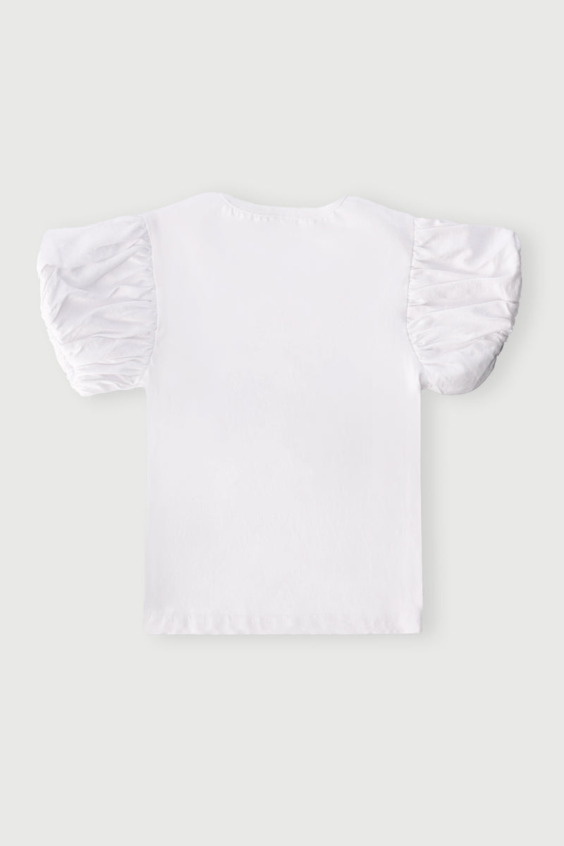 Pre-Girls Bubble Sleeve Sequin Tee - White