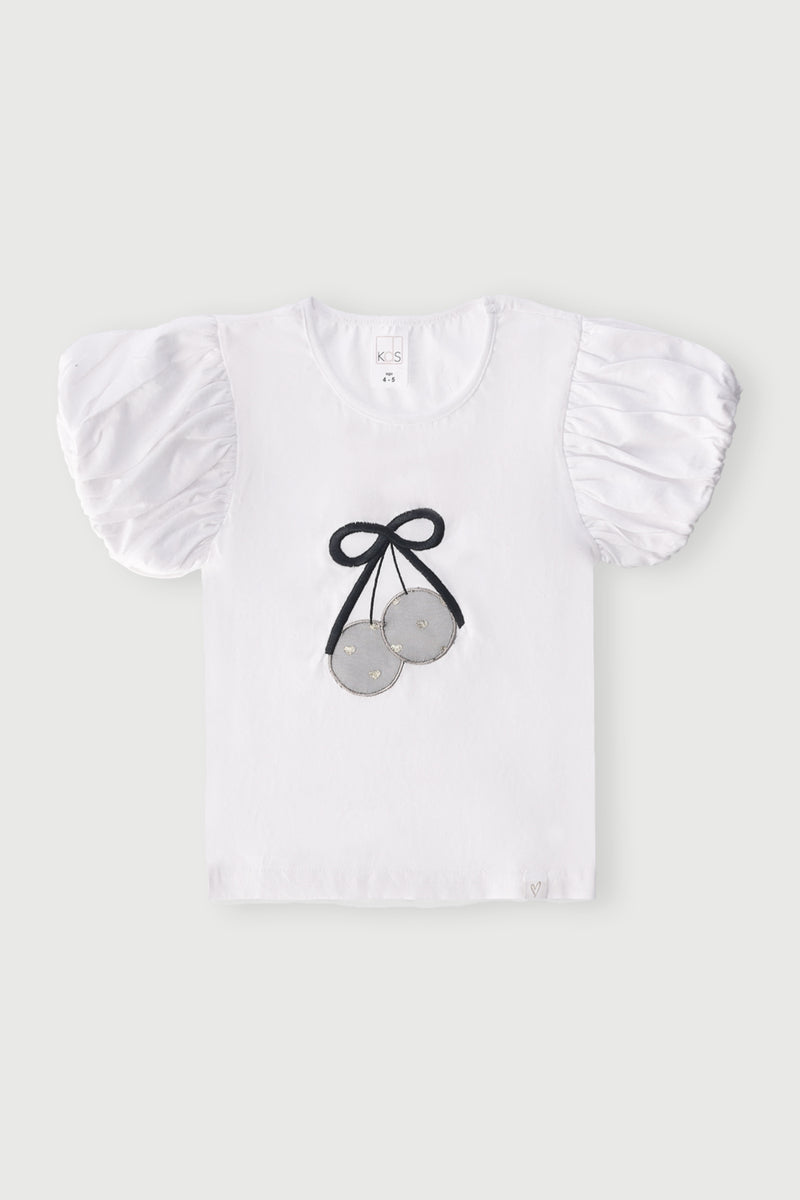 Pre-Girls Bubble Sleeve Sequin Tee - White