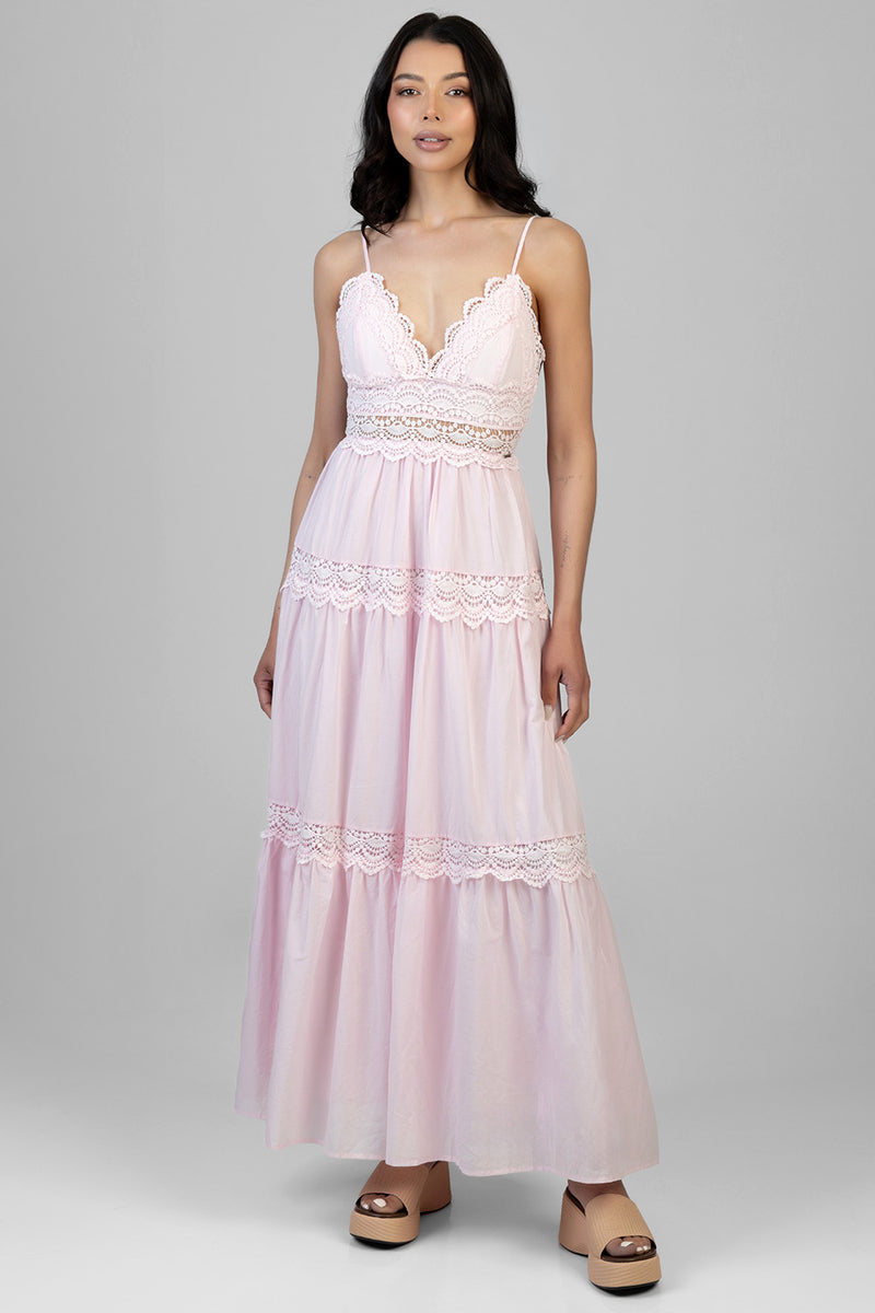 Aurelia Tiered Lace Maxi Dress - Pink