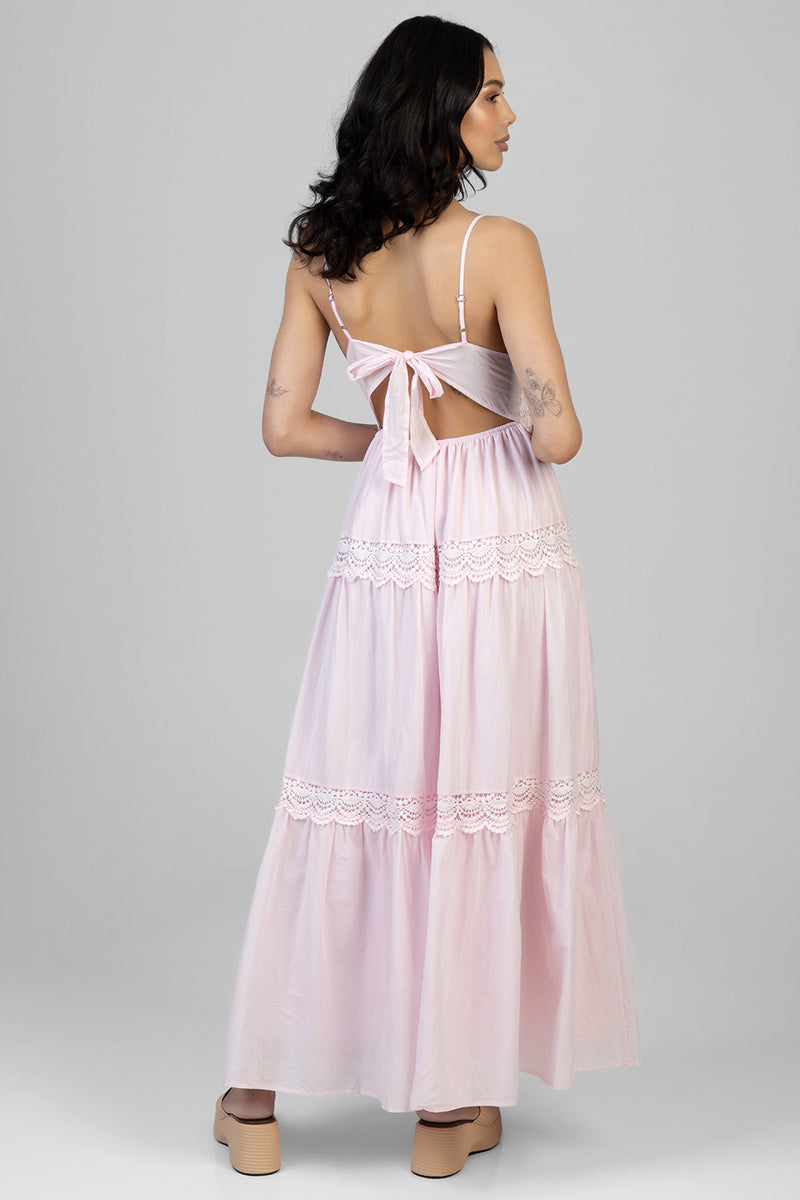 Aurelia Tiered Lace Maxi Dress - Pink