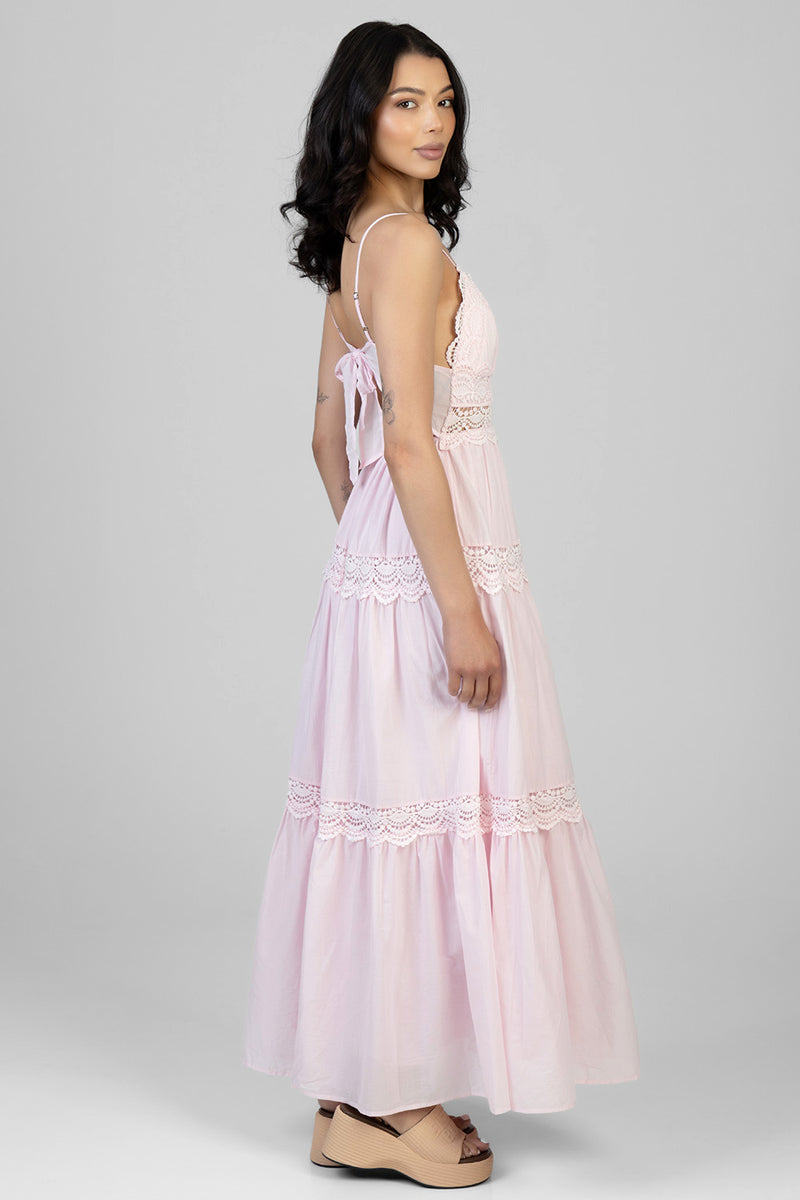 Aurelia Tiered Lace Maxi Dress - Pink