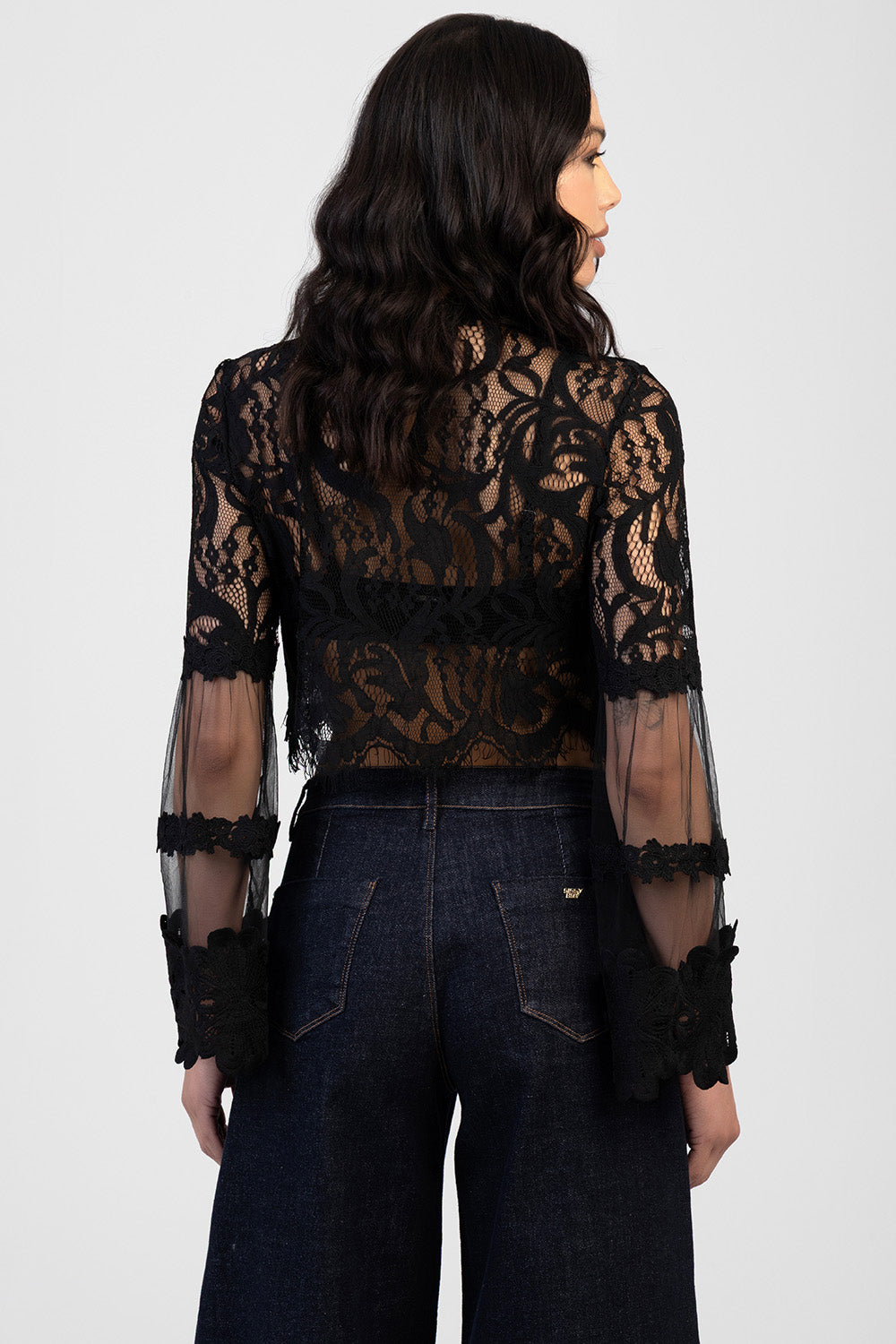 In Your World Long Sleeve Crochet & Lace Top - Black