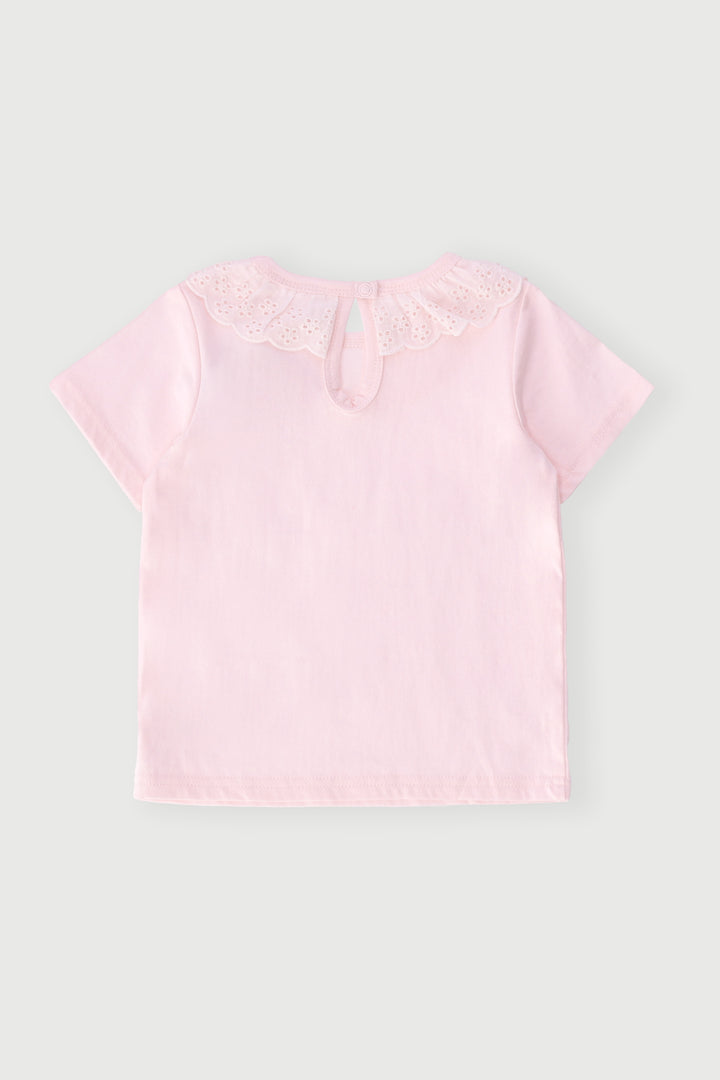 Baby Girls Peterpan Collar Anglaise Tee - Pink
