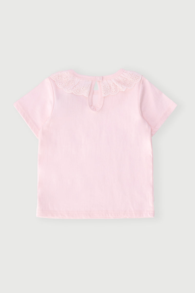 Baby Girls Peterpan Collar Anglaise Tee - Pink