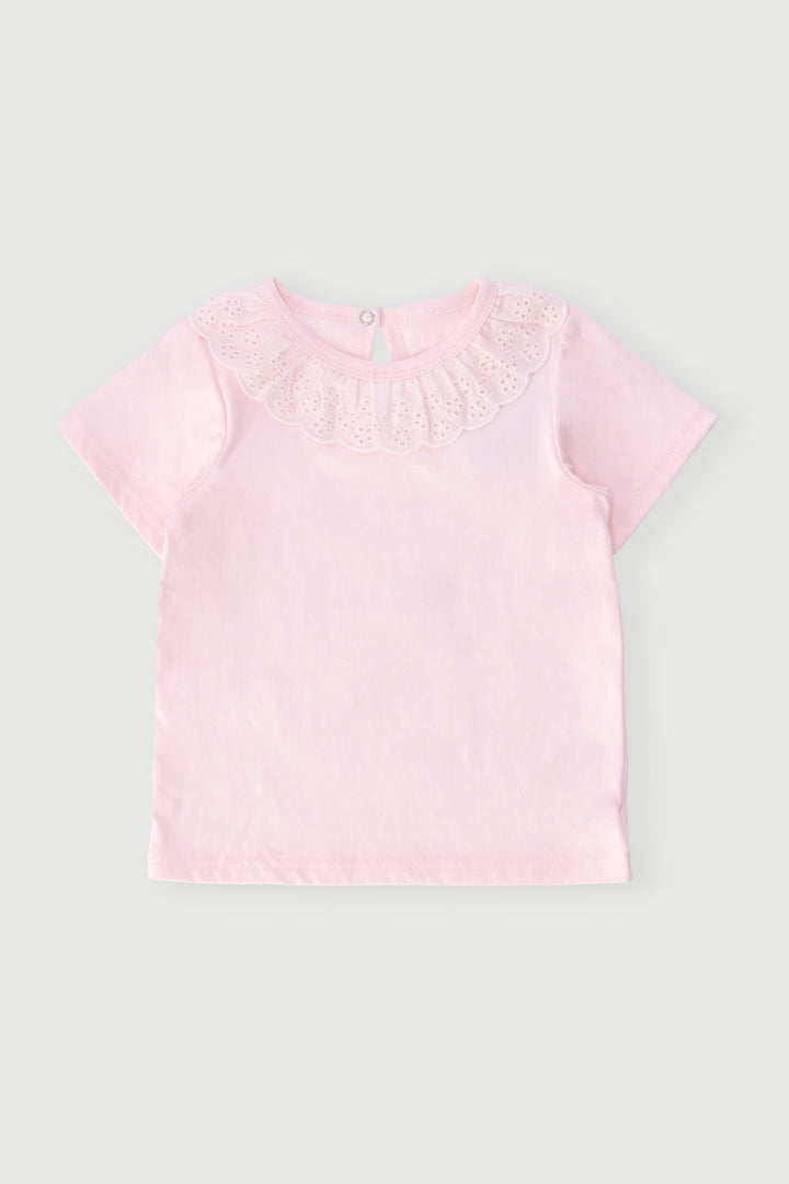 Baby Girls Peterpan Collar Anglaise Tee - Pink