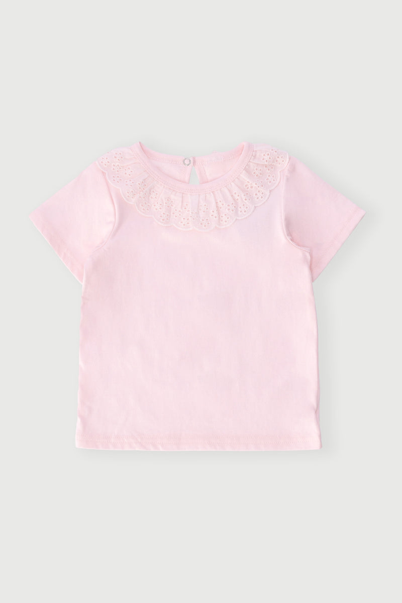 Baby Girls Peterpan Collar Anglaise Tee - Pink