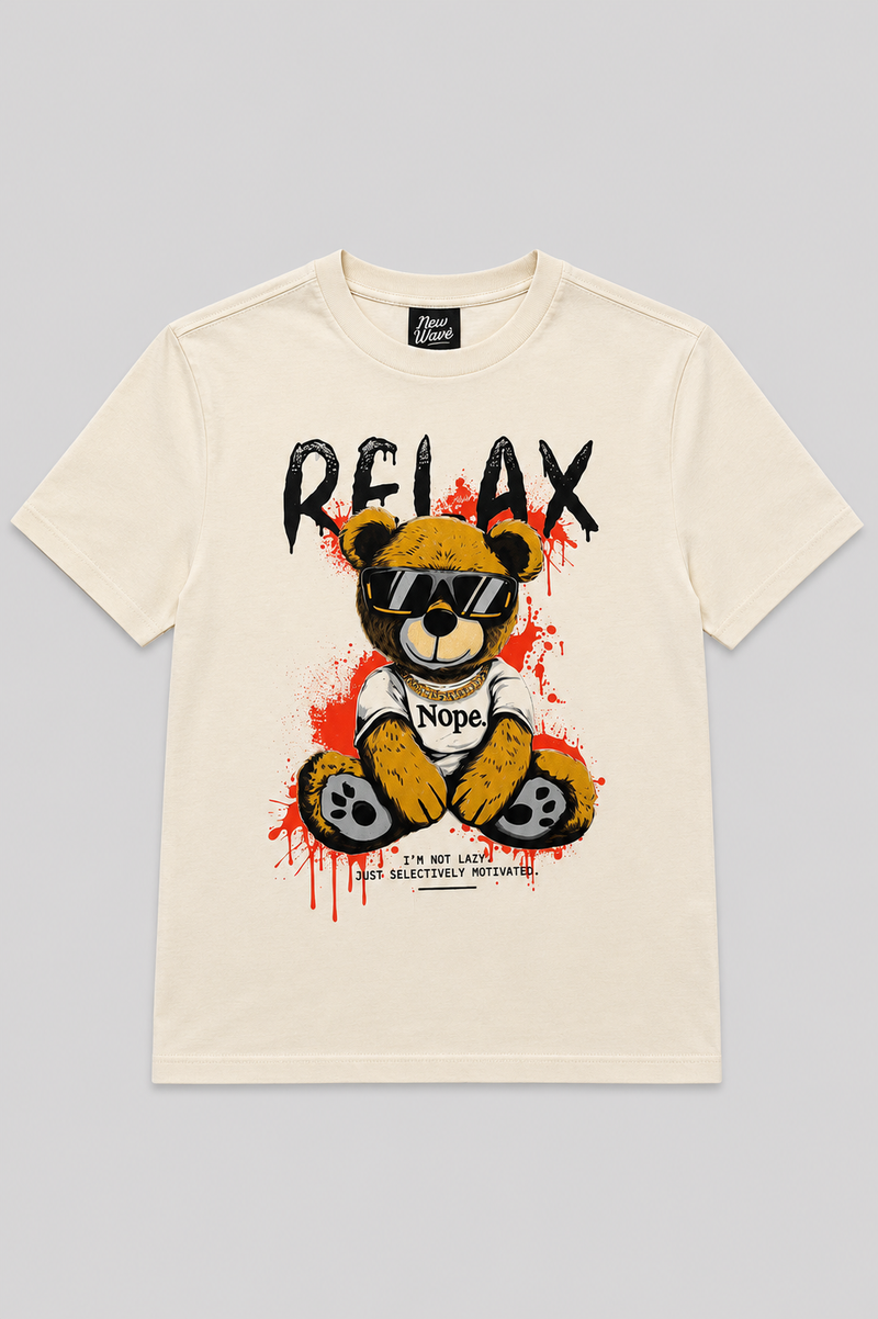 Boys Relax Teddy Print T-Shirt - Ecru