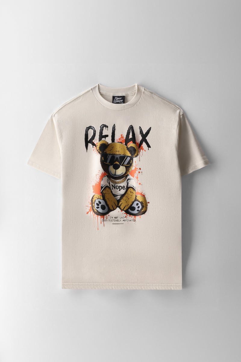 Boys Relax Teddy Print T-Shirt - Ecru