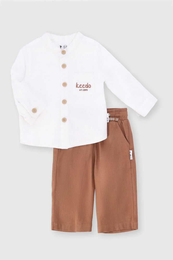 Keedo Baby Boys Shirt & Pants Smart Set - Tobacco