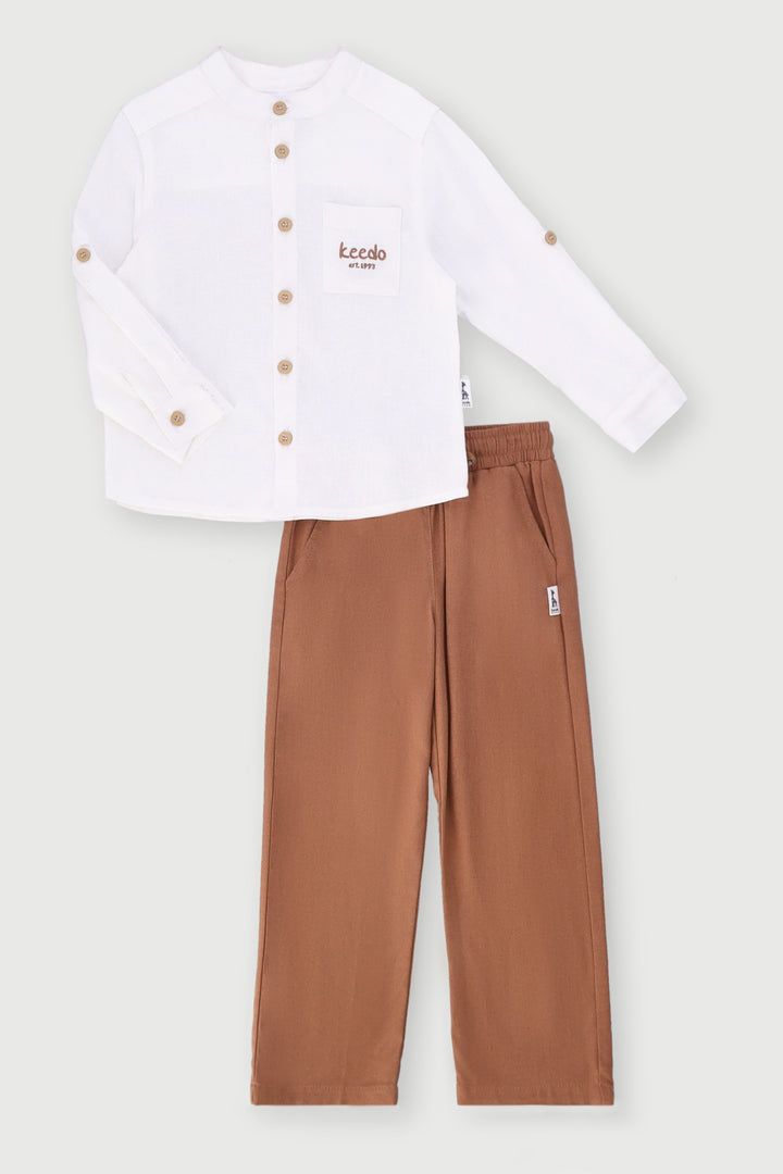 Keedo Boys Shirt & Shorts Set - Tobacco