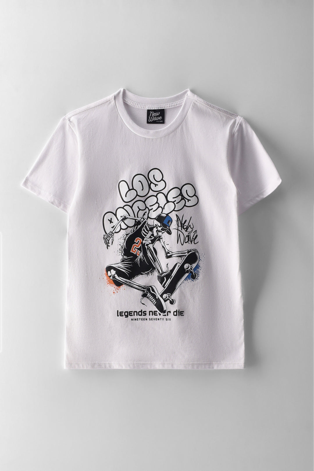 Boys Skeleton Skater Print T-Shirt - White