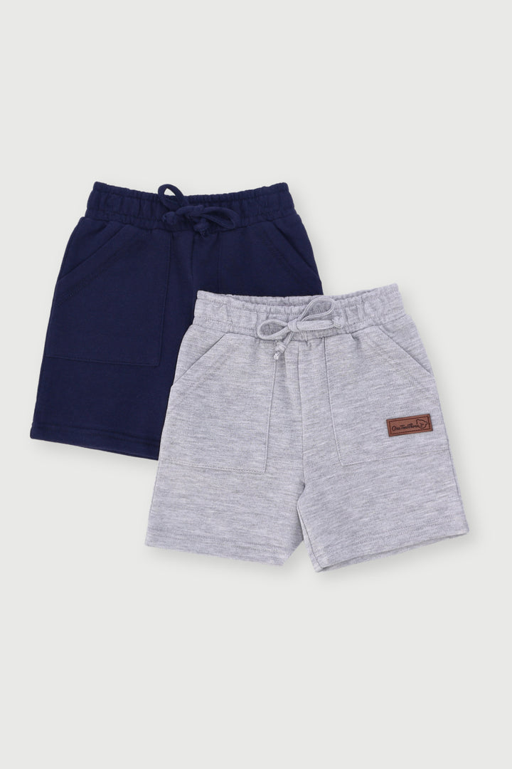 Baby Boys 2 Pack Bear Badge Knit Short - Navy/Grey