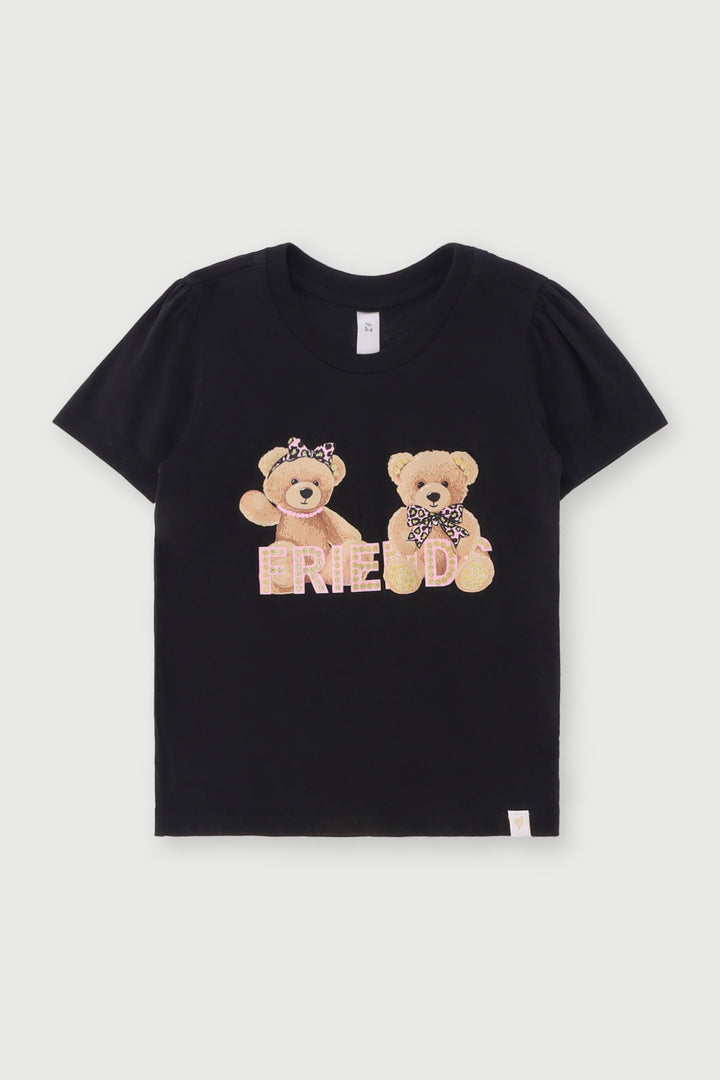 Pre-Girls Teddy Friends Tee - Black
