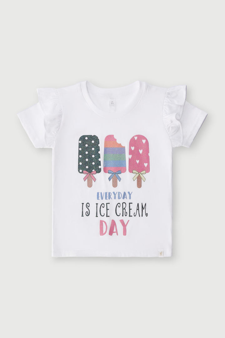 Pre-Girls Ice Cream Tee - White
