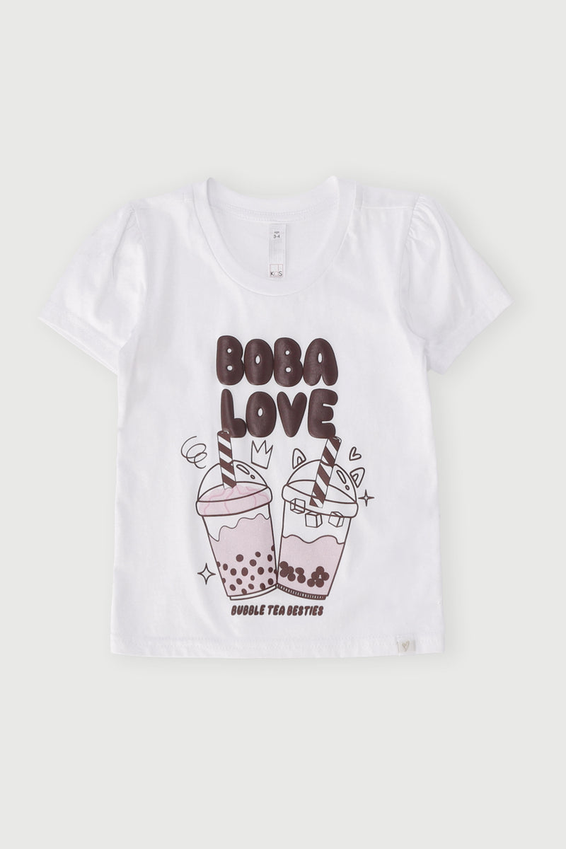 Pre-Girls Boba Print Tee - White