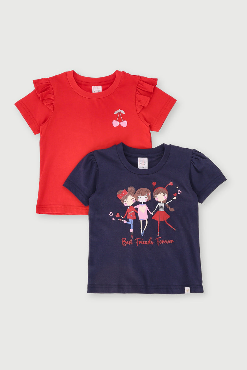 Pre-Girls 2 Pack Best Friend Tee - Navy/Red