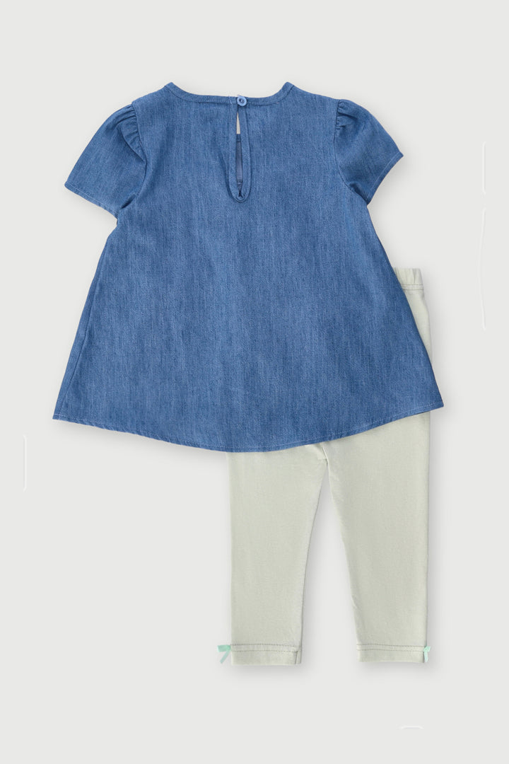 Baby Girls Bow & Flower Denim Tunic Set - Multi