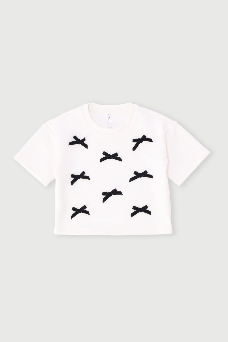 Pre-Girls Bow Detail Scuba Top - Cream