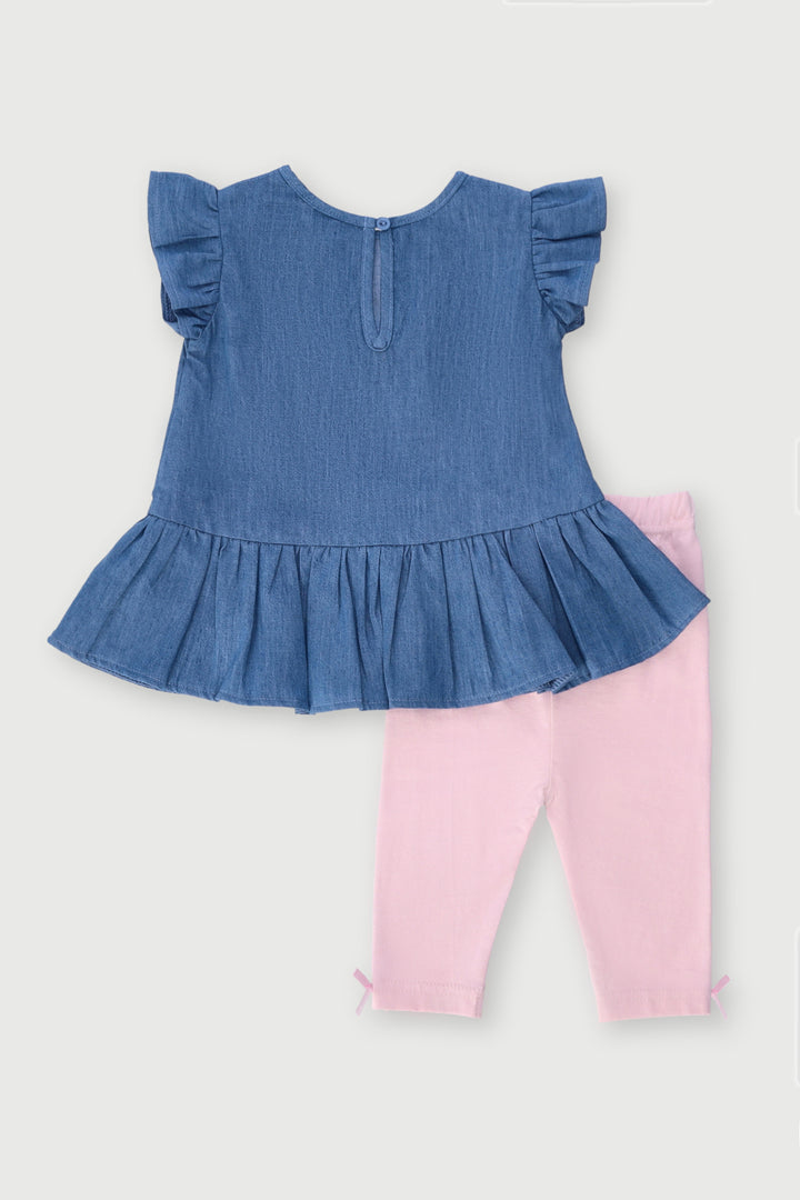 Baby Girls Butterfly Denim Tunic Set - Multi