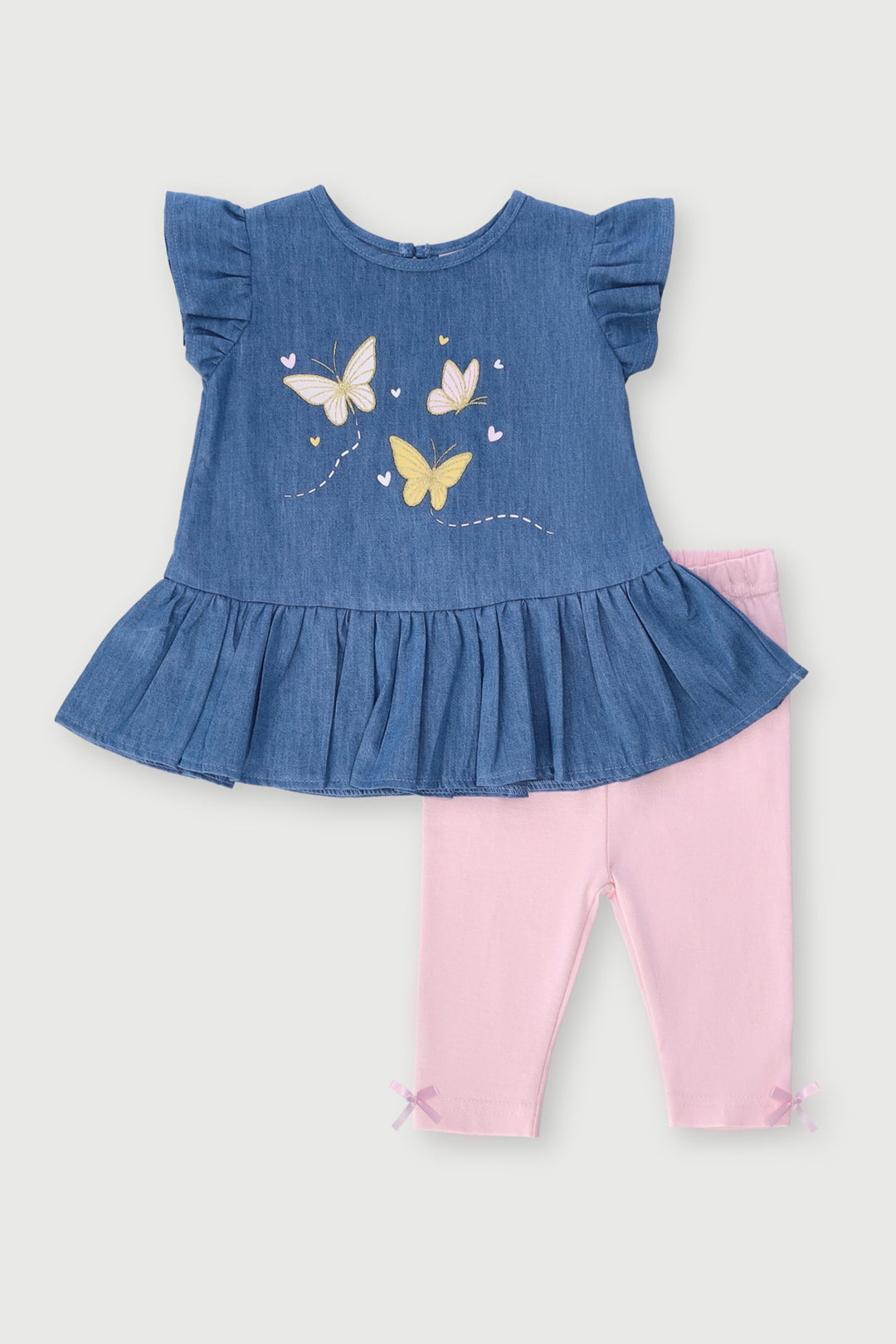 Baby Girls Butterfly Denim Tunic Set - Multi