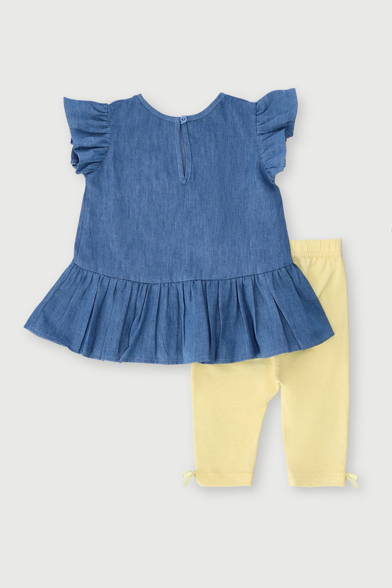 Baby Girls Cat Denim Tunic Set - Multi