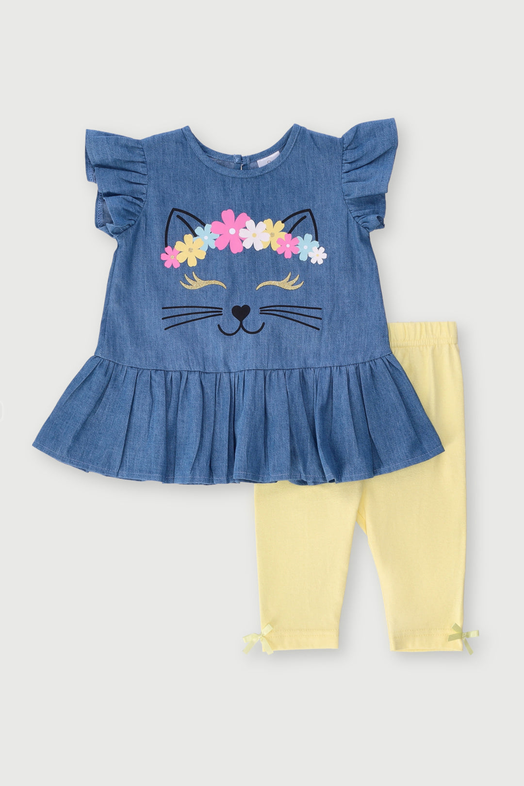 Baby Girls Cat Denim Tunic Set - Multi