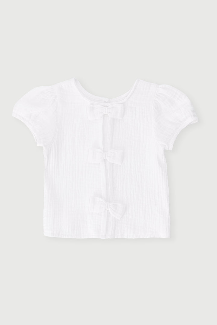 Baby Girls Muslin Bows Occasion Top - White