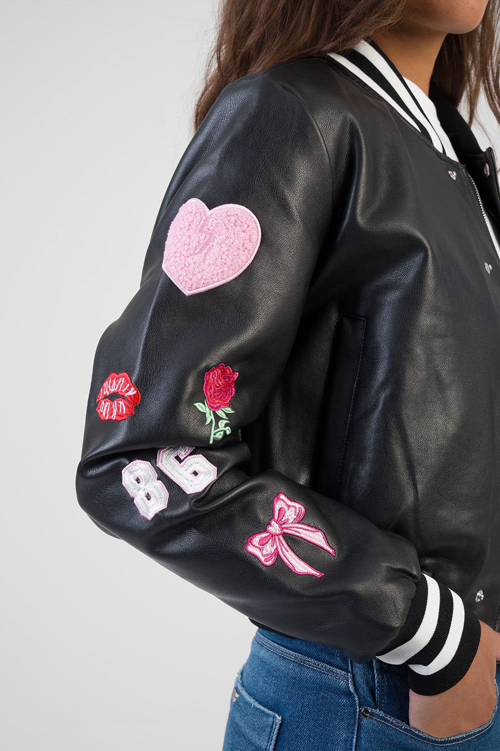 Logo Patch & Rib Detail Bomber Jacket - Black