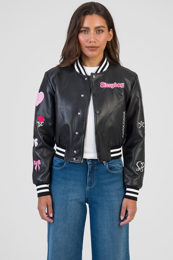 Logo Patch & Rib Detail Bomber Jacket - Black