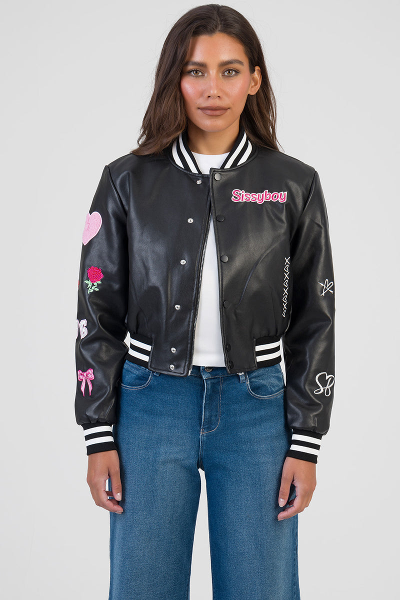 Logo Patch & Rib Detail Bomber Jacket - Black