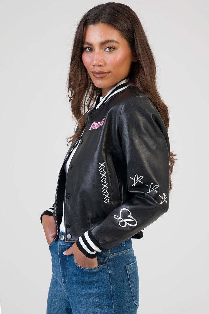 Logo Patch & Rib Detail Bomber Jacket - Black