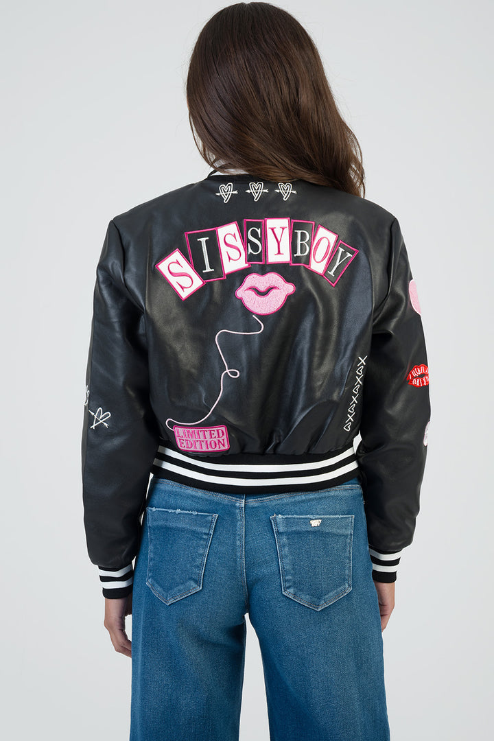 Logo Patch & Rib Detail Bomber Jacket - Black