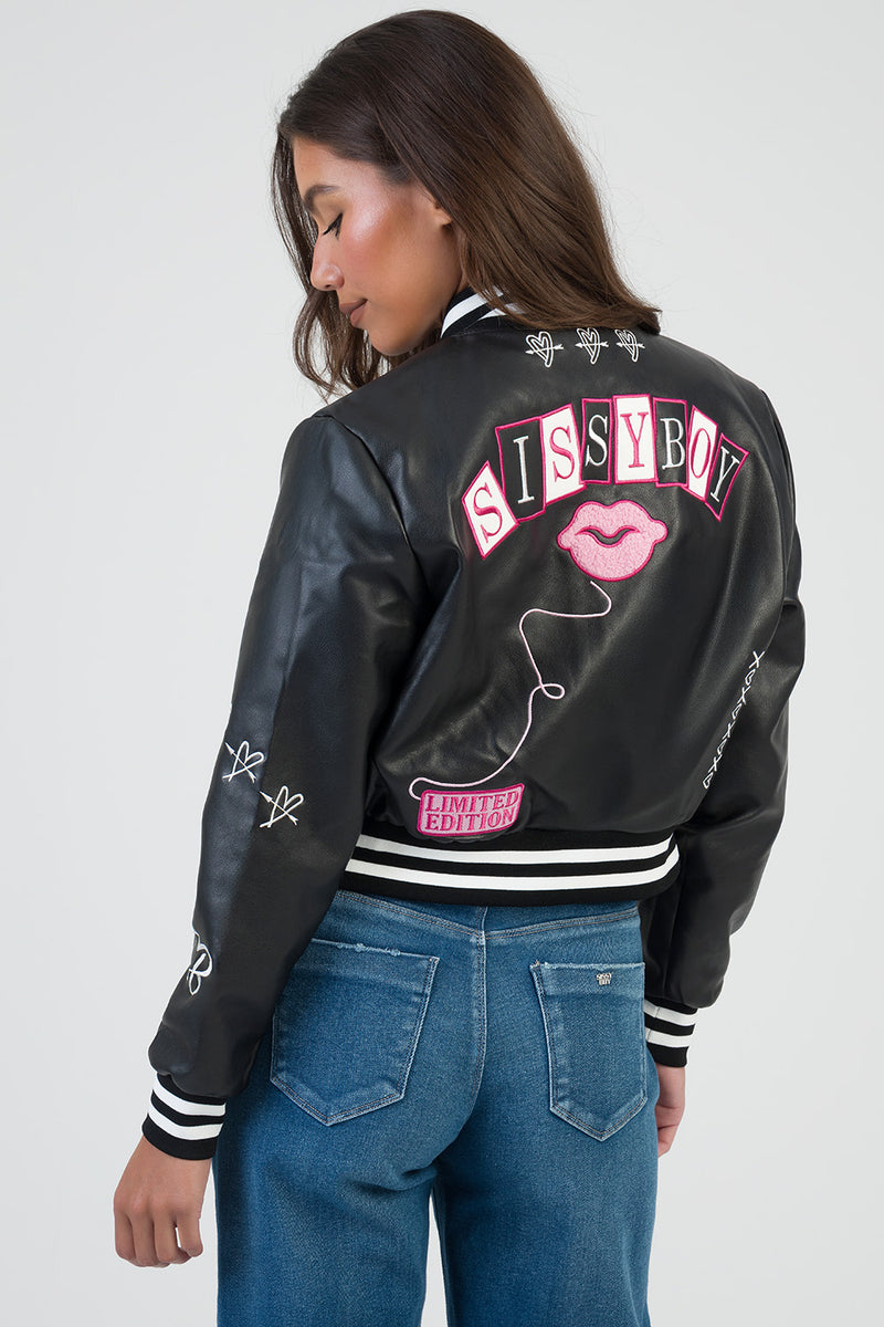 Logo Patch & Rib Detail Bomber Jacket - Black