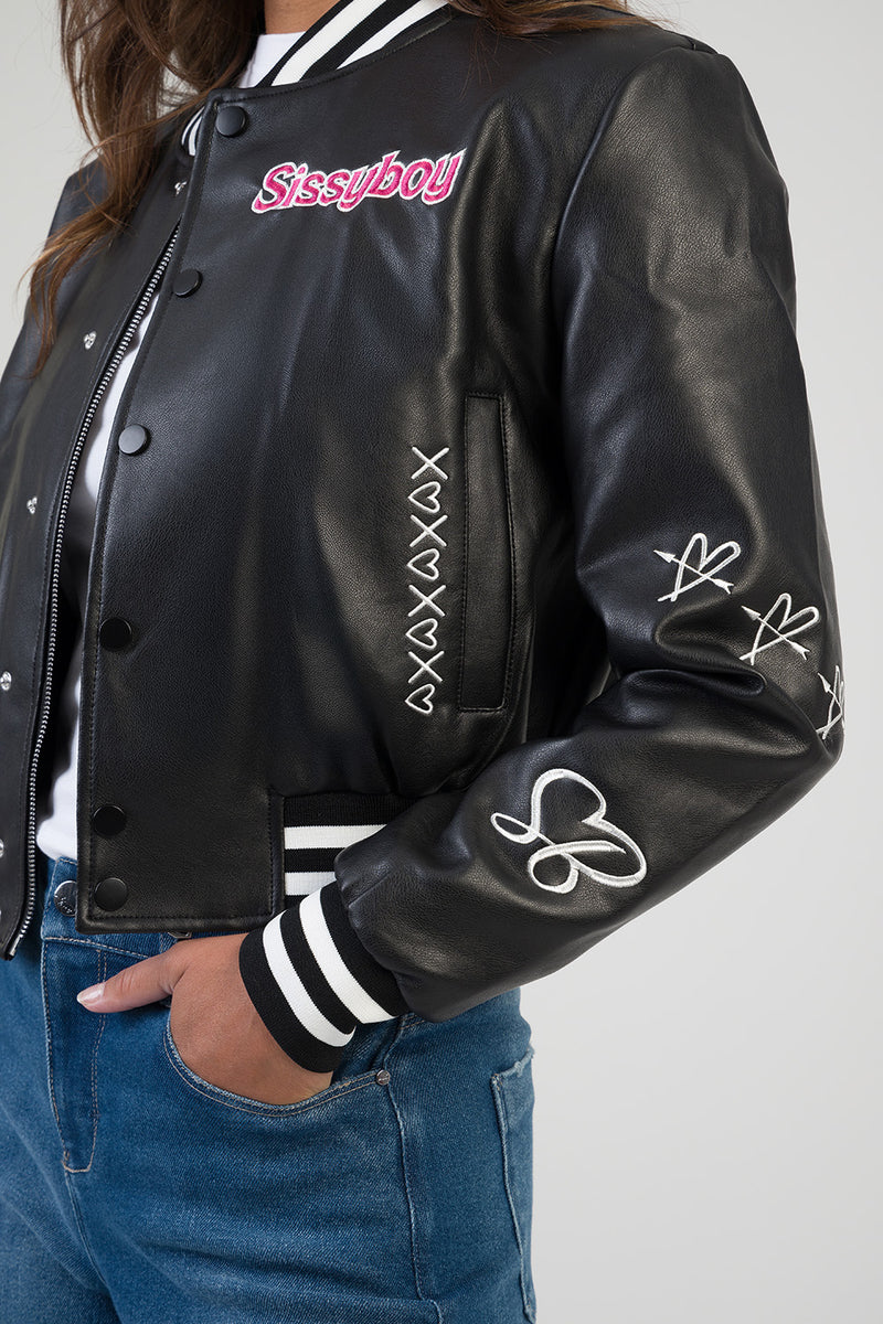 Logo Patch & Rib Detail Bomber Jacket - Black