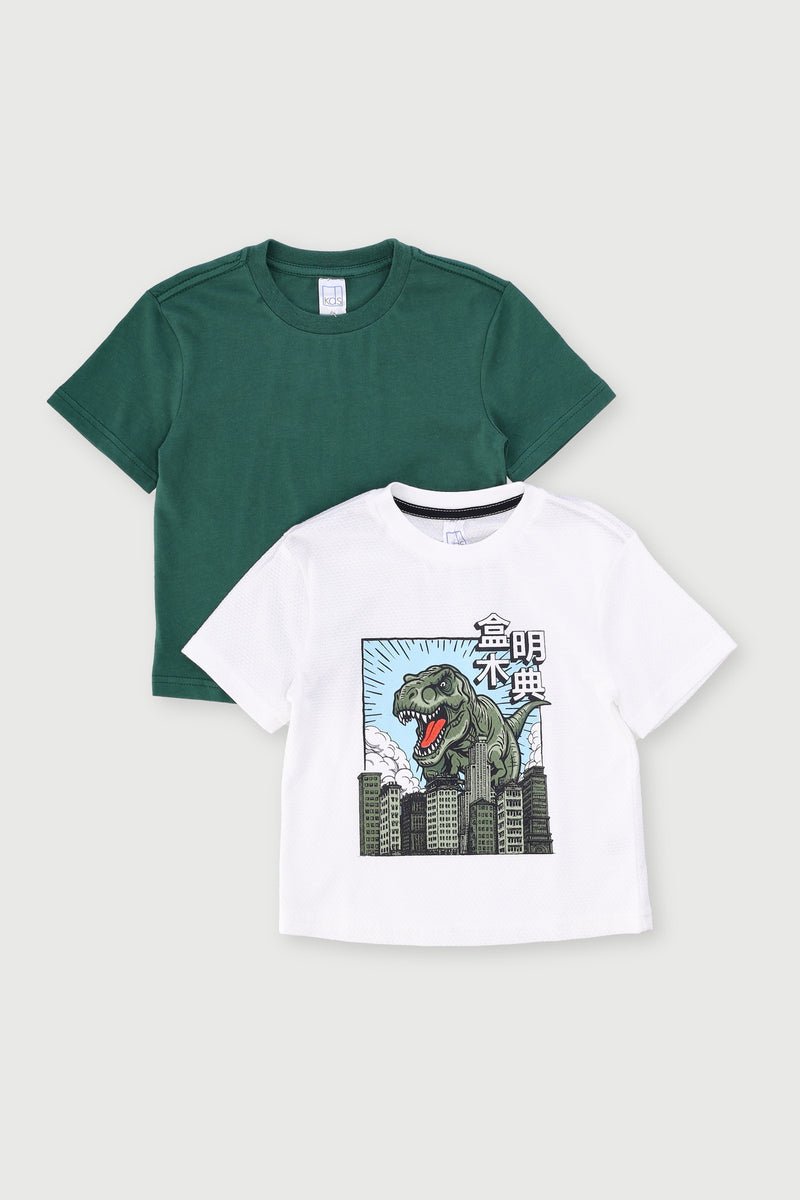 Pre-Boys 2 Pack Fashion Printed Tees - Dark Green