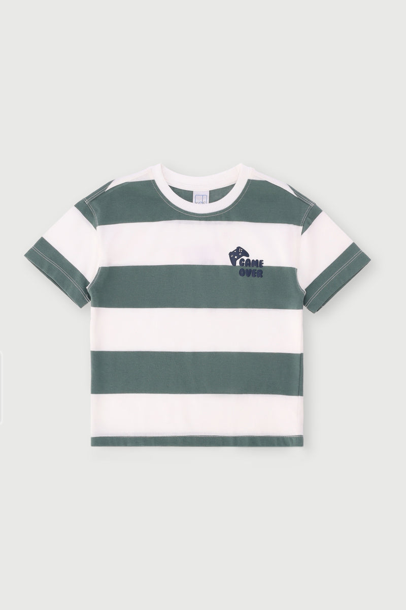 Pre-Boys Yarn Dye Striped Heavy Weight Tee - Dark Green