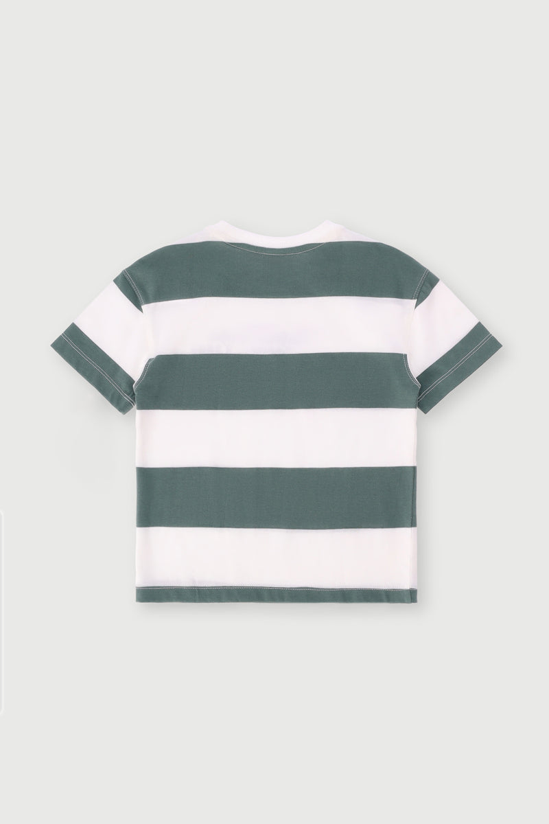 Pre-Boys Yarn Dye Striped Heavy Weight Tee - Dark Green