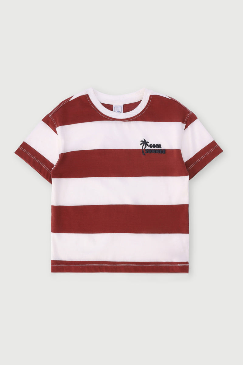 Pre-Boys Yarn Dye Striped Heavy Weight Tee - Rust
