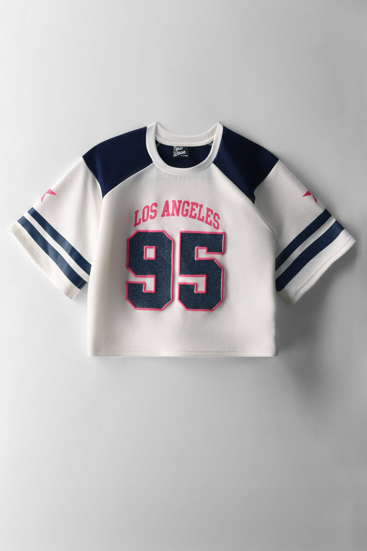 Girls San Fran Oversized Sports Tee - Navy/White