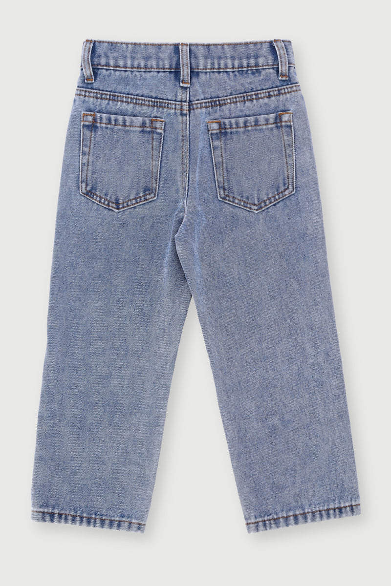 Pre-Boys Teddy Embroidered Loose Fit Denim - Light Blue