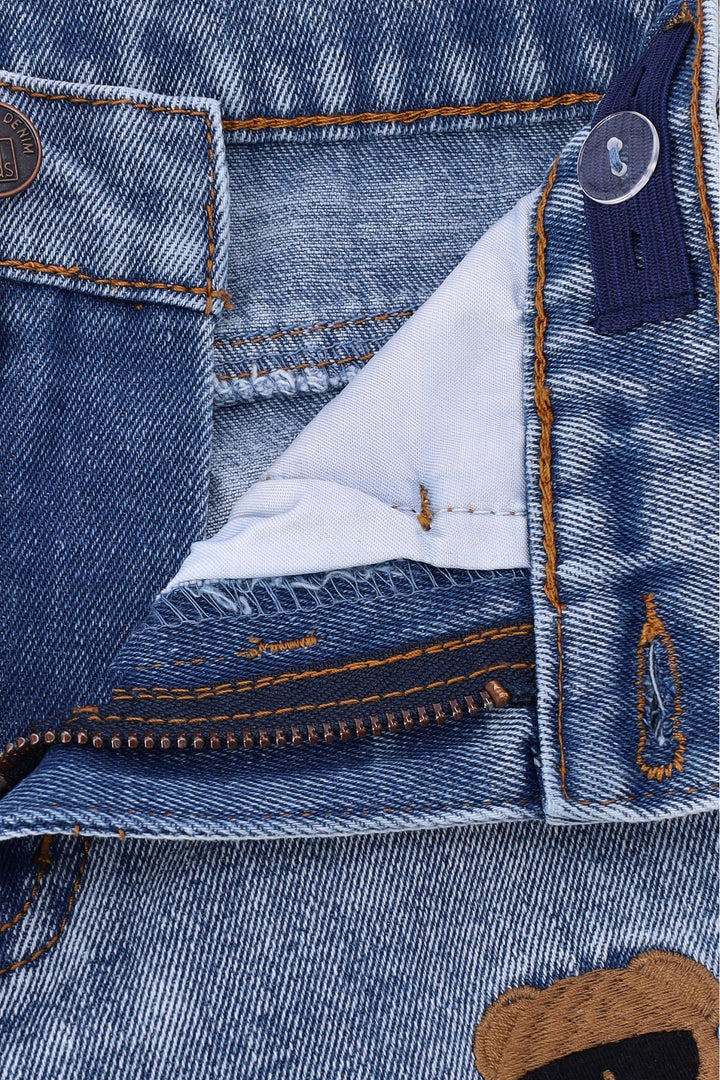 Pre-Boys Teddy Embroidered Loose Fit Denim - Light Blue