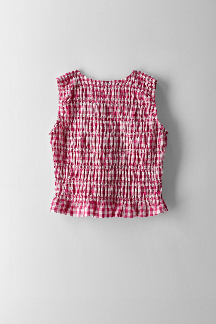 Girls Shirred Sleeve Top - White/Pink