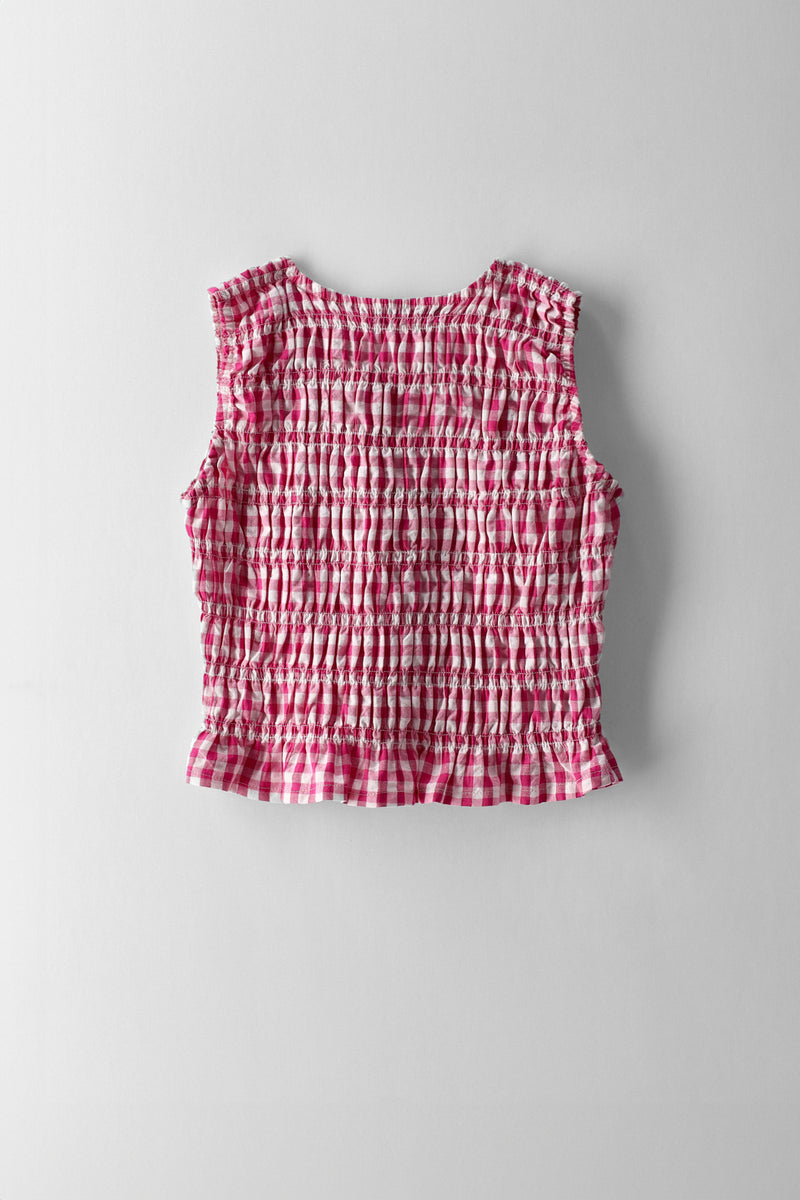 Girls Shirred Sleeve Top - White/Pink