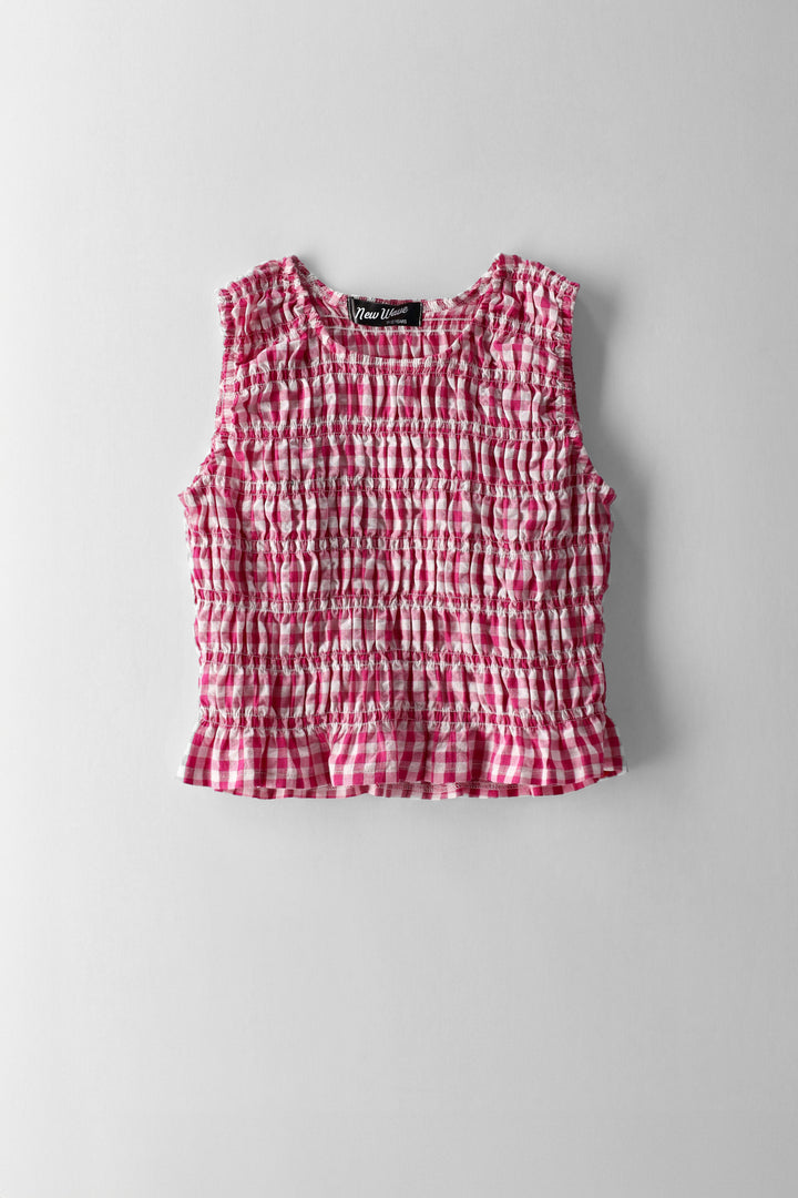 Girls Shirred Sleeve Top - White/Pink