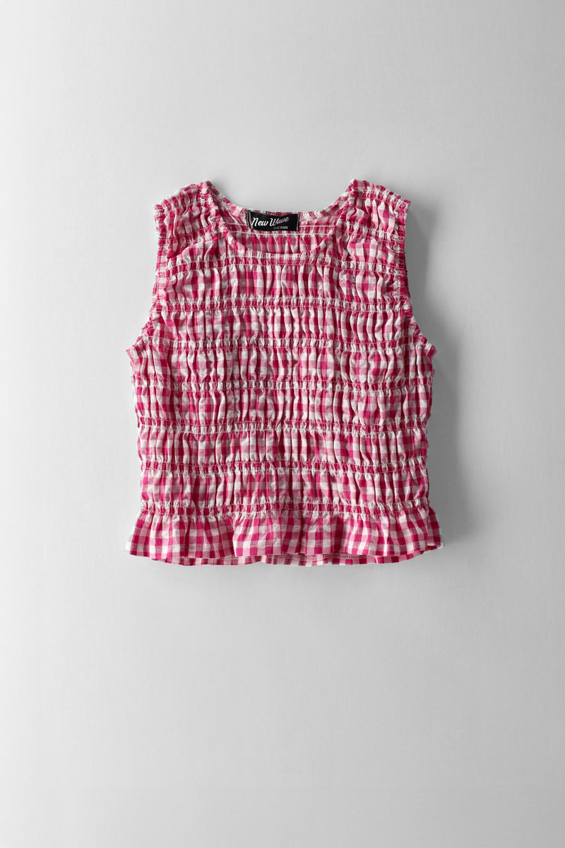 Girls Shirred Sleeve Top - White/Pink