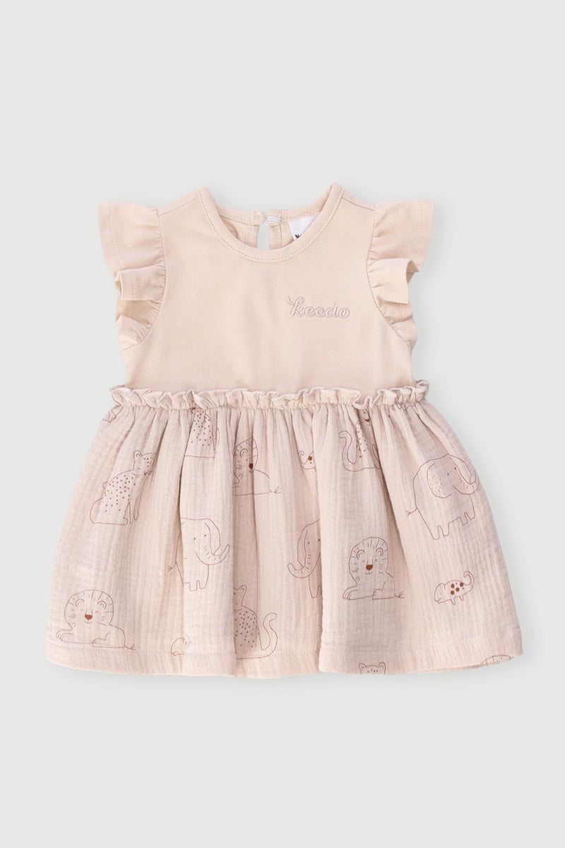 Keedo Baby Girls Fashion Combo Dress - Cream