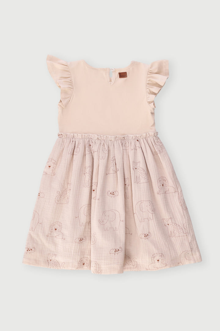 Keedo Girls Fashion Combo Dress - Cream