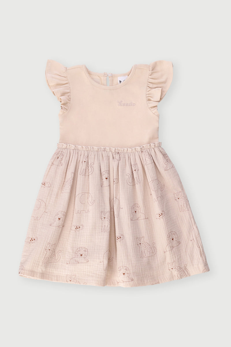 Keedo Girls Fashion Combo Dress - Cream