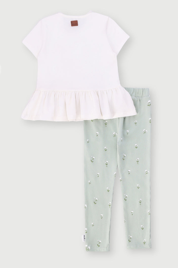 Keedo Girls Floral Tee & Legging Set - Cream