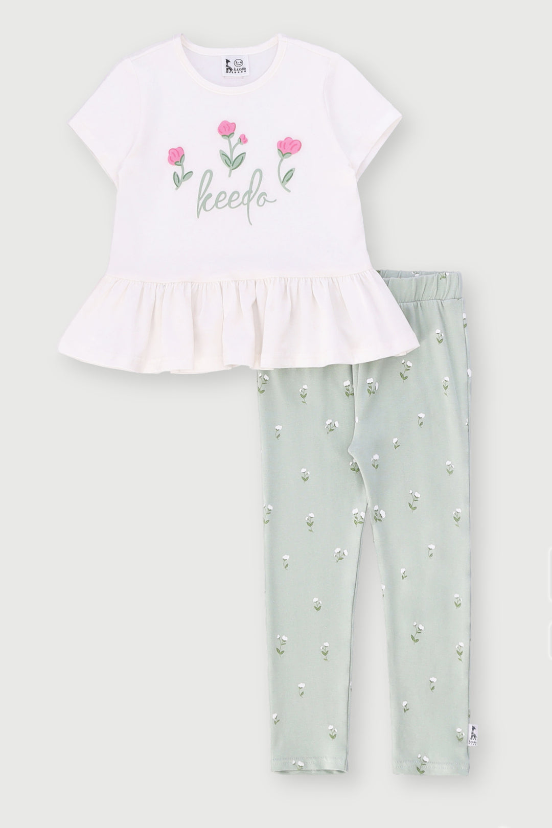 Keedo Girls Floral Tee & Legging Set - Cream